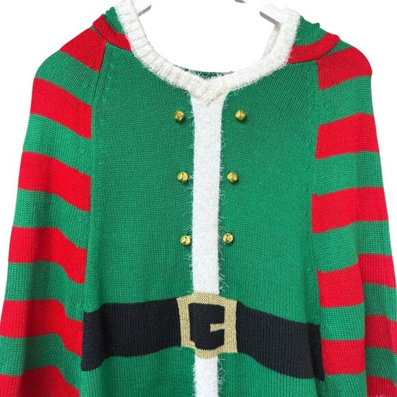 New Elf Ugly Christmas Sweater XS/S Poncho Cape Hood Elf Ears Party Holiday Top - Picture 2 of 10